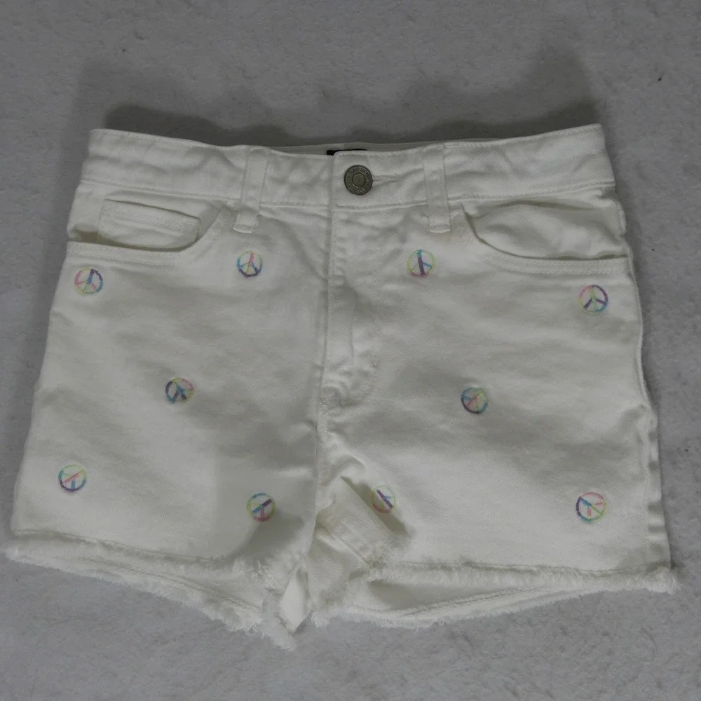 GAP Kid Shorts 10 White Peace Sign Embroidered Rainbow Stretch Retro Hippie Boho